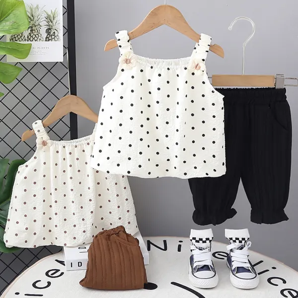 【12M-5Y】2-piece Girls Cute Chiffon Polka Dot Print Sleeveless Top And Bloomers Set - Popopieshop.com 