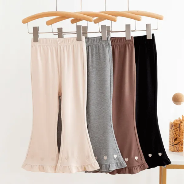 【2Y-10Y】Girls Sweet Heart Embroidery Ruffle Flared Pants - Popopieshop.com 