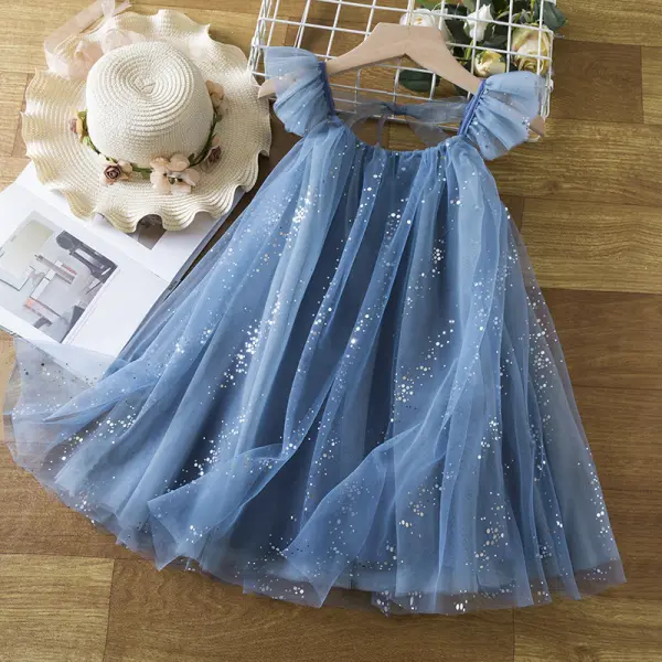 【2Y-8Y】Girls Sequin Mesh Backless Dress - Popopieshop.com 