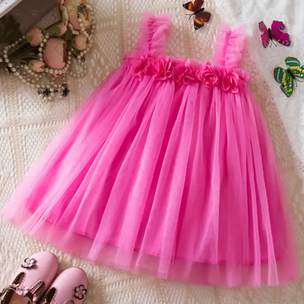 【9M-5Y】Girls Applique Mesh Sling Dress - Popopieshop.com 