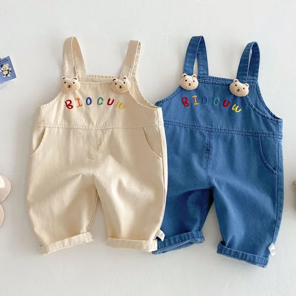 【6M-5Y】Unisex Cute Letter Embroidered Strap Pants - Popopieshop.com 