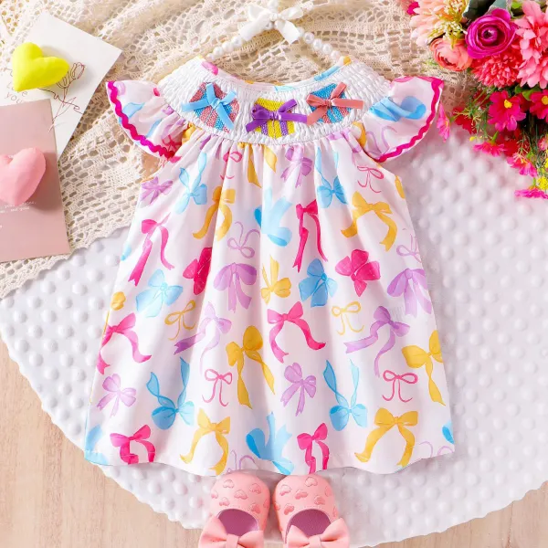 【6M-3Y】Baby Girls Cute Bow Print Dress - Popopieshop.com 