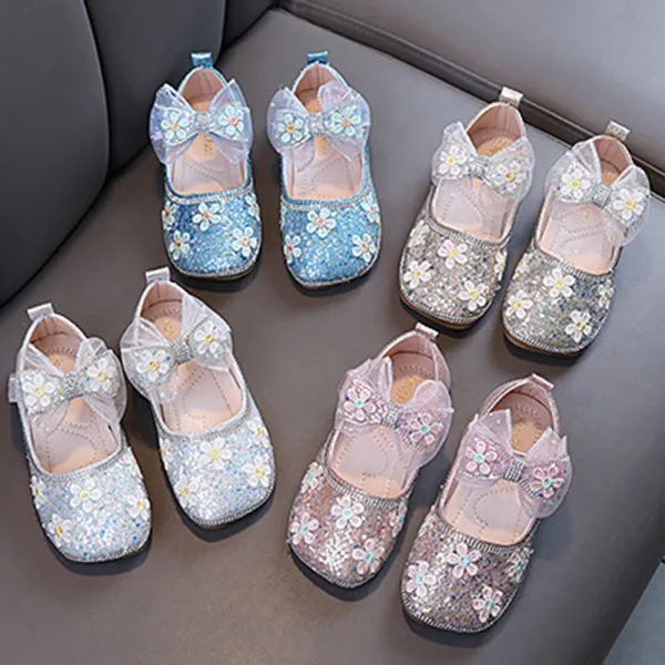 Girls Sweet Flower Embroidery Diamond Bowknot Princess Shoes - Popopieshop.com 
