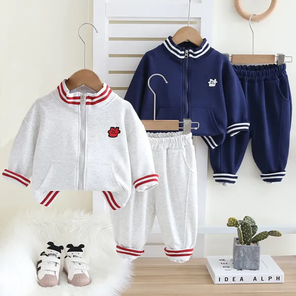 【12M-5Y】2-piece Boys Casual Solid Color Sports Jacket And Pants Set - Popopieshop.com 