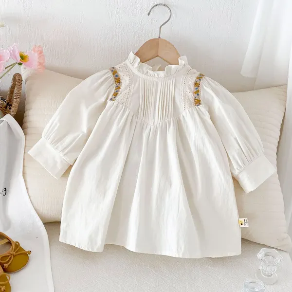 【6M-6Y】Girls Sweet Vintage Ruffle Puff Sleeve Dress - Popopieshop.com 