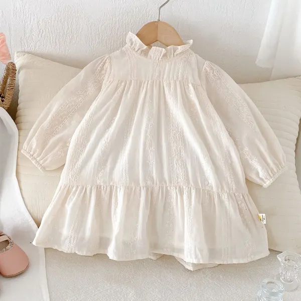 【6M-6Y】Girls Sweet Retro Lace Puff Sleeve Dress - Popopieshop.com 