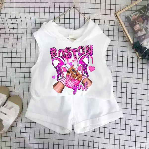 【18M-8Y】2-piece Girls Cute Cartoon Print Hooded Vest And Shorts Set - Popopieshop.com 