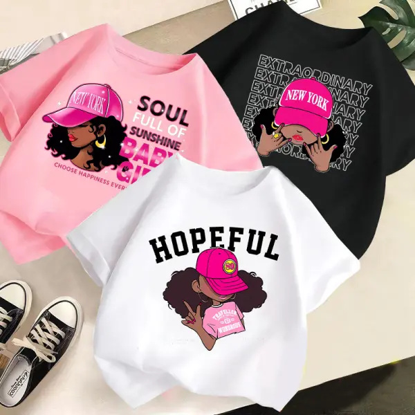 【2Y-10Y】Girls Cute Cotton Cool Girls Printed Multicolor Short Sleeve T-shirt - Popopieshop.com 