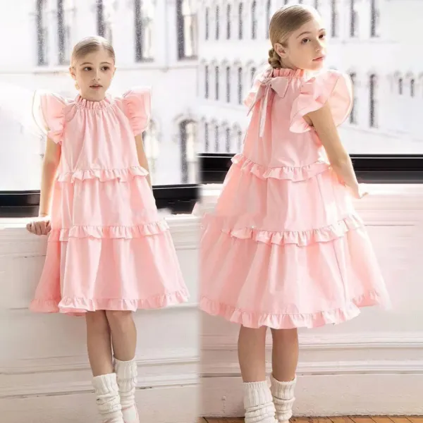 【18M-8Y】Girls Elegant Solid Color Ruffle Bowknot Sleeveless Dress - Popopieshop.com 