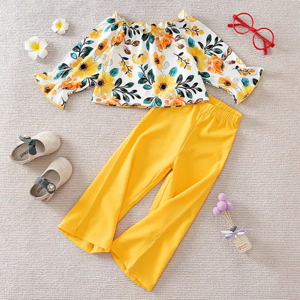 【12M-5Y】2-piece Girls Floral Long Sleeve Top And Pants Set - Popopieshop.com 
