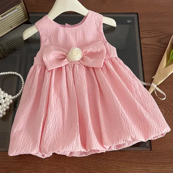 【18M-8Y】Girls Pink Rose Bow Sleeveless Dress - Popopieshop.com 