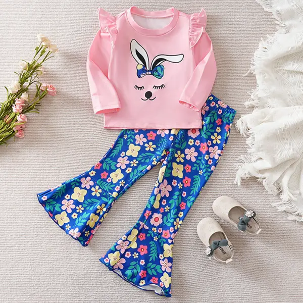 【12M-5Y】2-piece Girls Cartoon Print Long Sleeve T-shirt And Pants Set - Popopieshop.com 