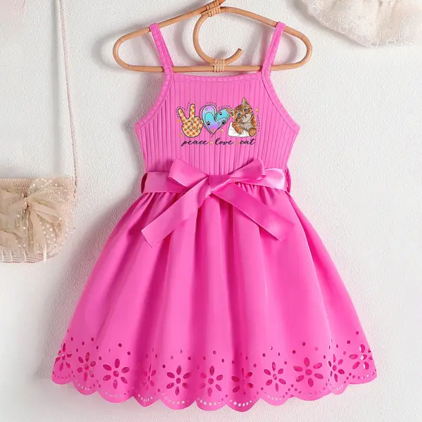 【3Y-10Y】Girls Rose Cartoon Print Sling Dress - Popopieshop.com 