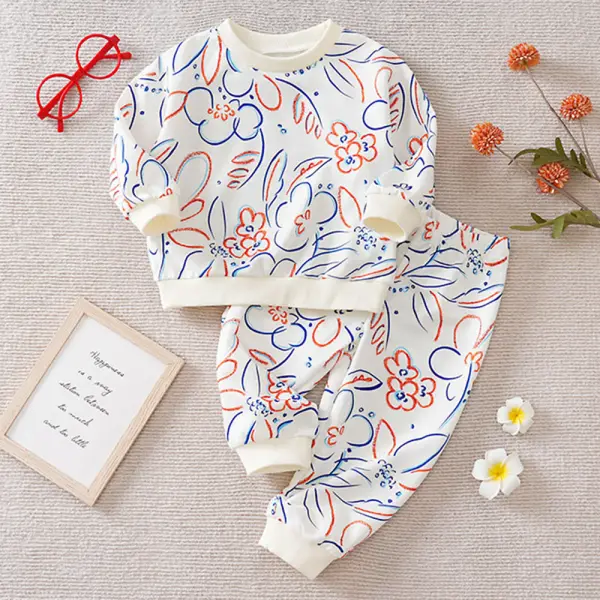 【12M-5Y】2-piece Girls Printed Long Sleeve Sweatshirt And Pants Set - Popopieshop.com 