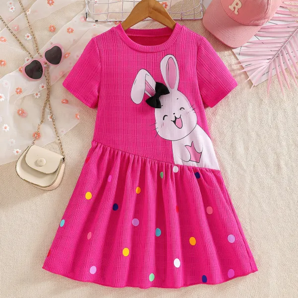 【3Y-7Y】Girls Casual Cute Easter Bunny Print Rose Dress - Popopieshop.com 