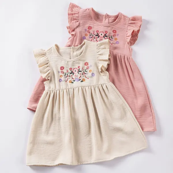 【12M-5Y】Girls Sweet Floral Print Ruffle Dress - Popopieshop.com 
