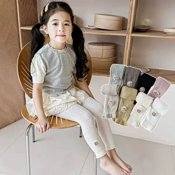 【12M-4Y】Girls Sweet Cotton Solid Color Ruffle Breathable Leggings - Popopieshop.com 