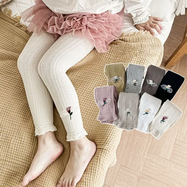 【12M-4Y】Girls Sweet Cotton Solid Color Ruffle Breathable Leggings - Popopieshop.com 