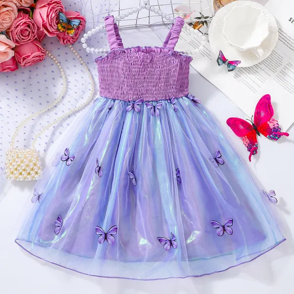 【18M-6Y】Girls Sweet Dimensional Butterfly Embroidery Purple Sling Princess Party Dress - Popopieshop.com 