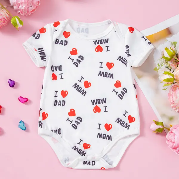 【0M-18M】Unisex Baby Letter DAD MOM And Heart Shape Printed White Romper Father's Day Mother's Day Gift - Popopieshop.com 