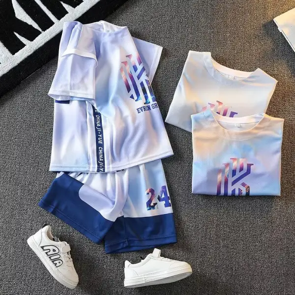 【2Y-11Y】2-piece Boys Casual Letter Print Short-sleeved T-shirt And Shorts Set - Popopieshop.com 
