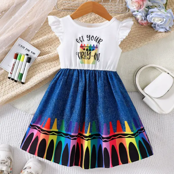 【2Y-7Y】Girls Sweet Crayon Print Ruffle Dress Only $12.99 - Popopieshop.com 