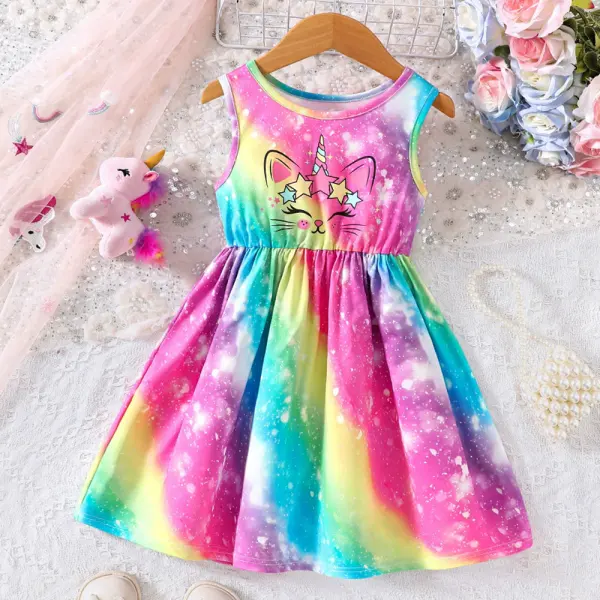 【2Y-7Y】Girls Cute Colorful Unicorn Print Sleeveless Dress - Popopieshop.com 