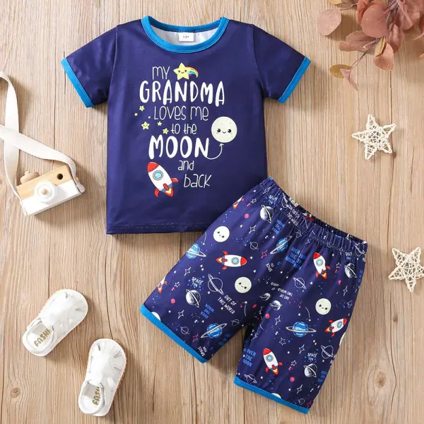 【1Y-8Y】2-piece Boys Space Print Short Sleeve Pajama Set - Popopieshop.com 