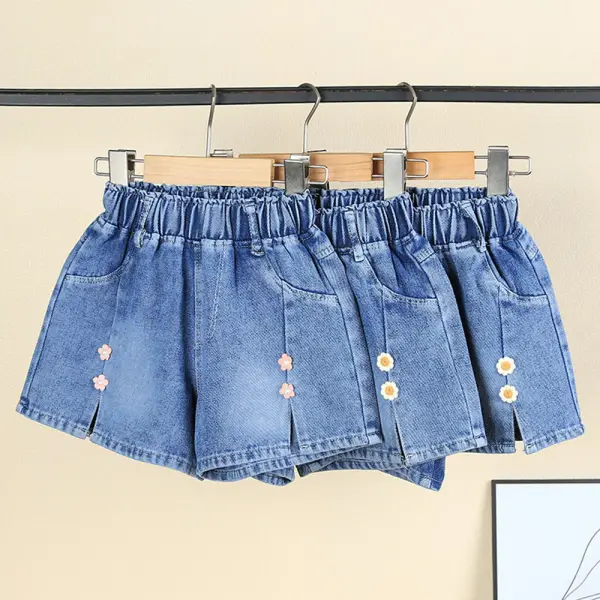 【3Y-10Y】Girls Blue Applique Denim Shorts - Popopieshop.com 