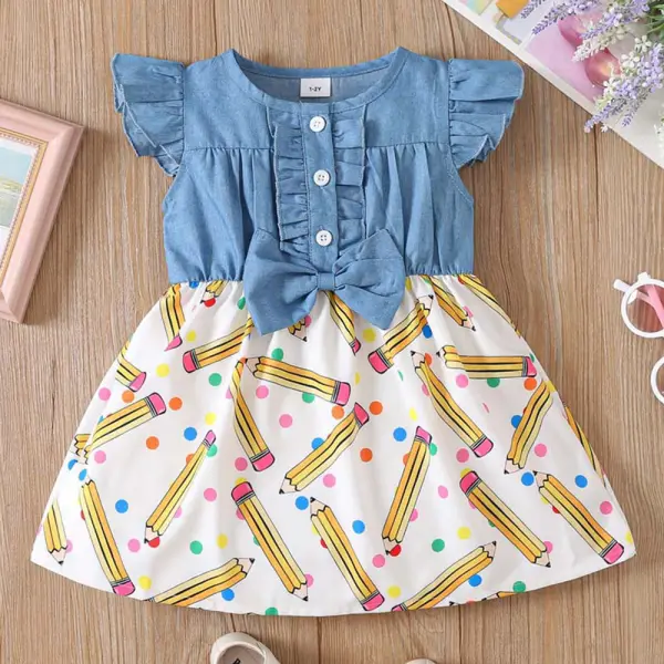 【1Y-8Y】Girls Pencil Print Denim Dress - Popopieshop.com 