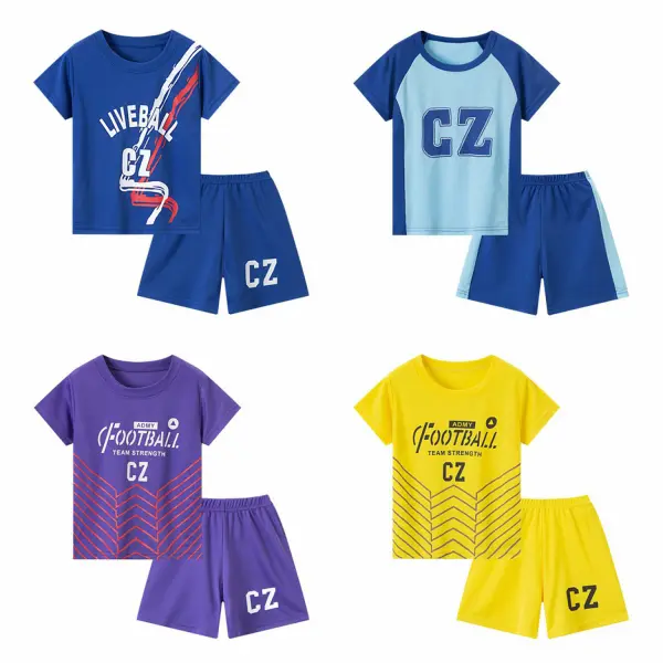【2Y-12Y】2-piece Boys Quick Dry Letter Print Short Sleeve T-shirt And Shorts Set - Popopieshop.com 