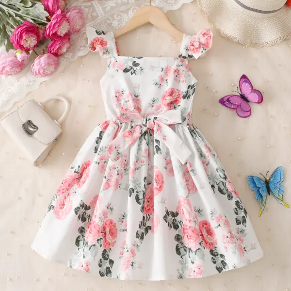 【3Y-8Y】Girls Sweet Floral Print Ruffle Dress - Popopieshop.com 