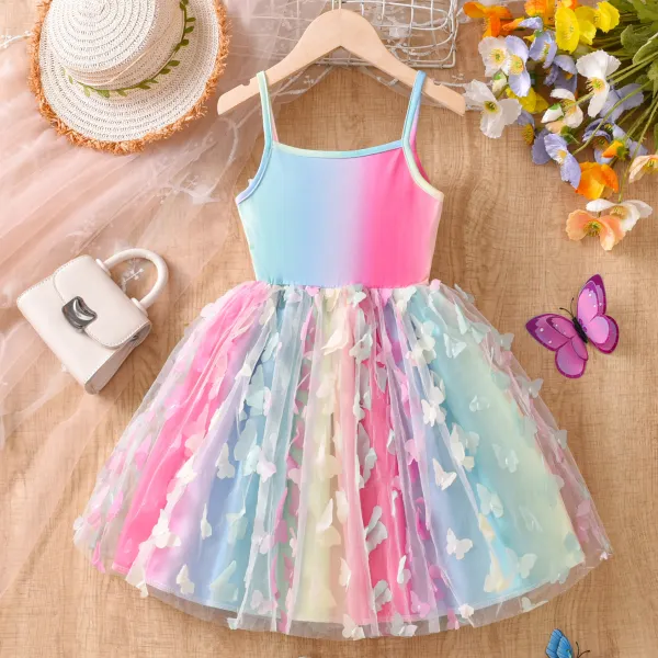 【3Y-8Y】Girls Sweet Colorful Printed Butterfly Mesh Suspender Dress - Popopieshop.com 