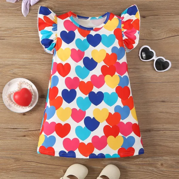 【3Y-8Y】Girls Cute Colorful Heart Print Ruffle Dress Only $15.99 - Popopieshop.com 
