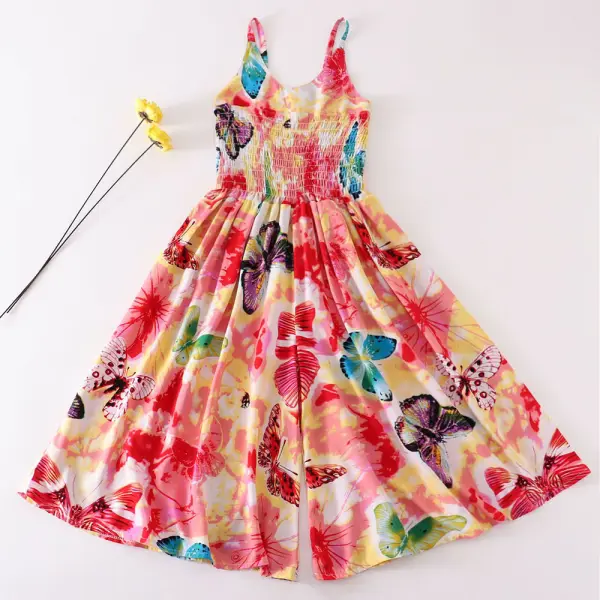 【4Y-14Y】Girls Multicolor Butterfly Flower Sling Bodysuit - Popopieshop.com 
