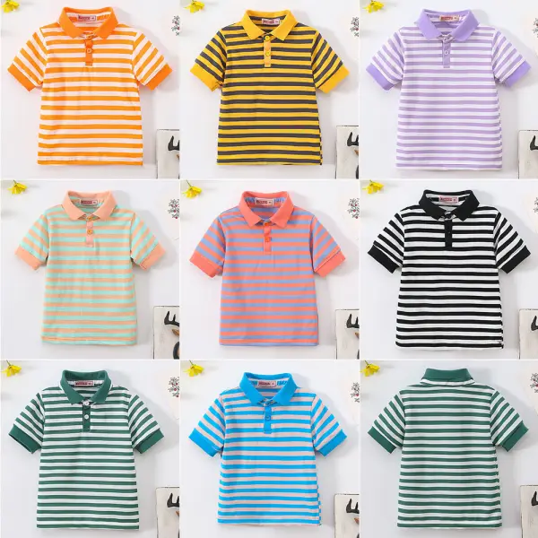 【18M-8Y】Boys Striped Short Sleeve Polo Shirt - Popopieshop.com 