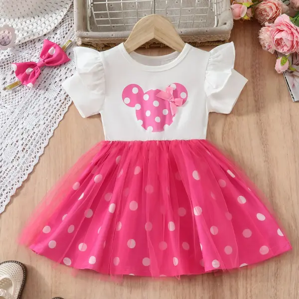 【12M-6Y】2-piece Girls Polka Dot Print Short Sleeve Dress With Hairband - Popopieshop.com 