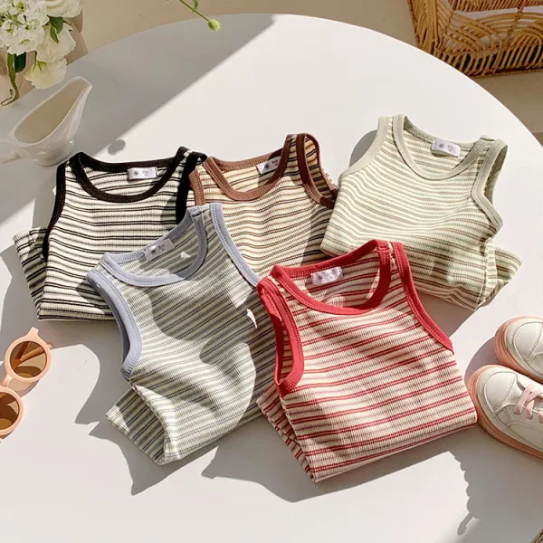 【18M-8Y】Girls Casual Simple Colorful Striped Tank Top - Popopieshop.com 