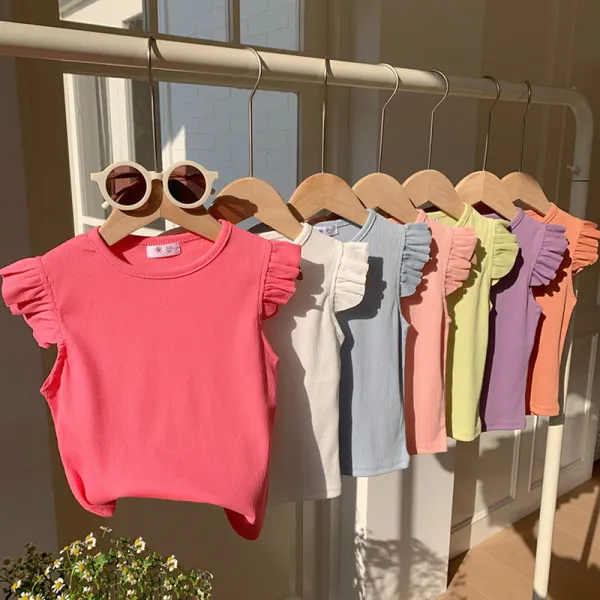 【18M-10Y】Girls Casual Cotton Ruffled Multicolor T-shirt - Popopieshop.com 