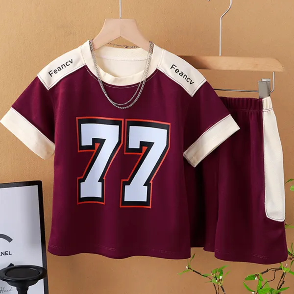 【18M-15Y】2-piece Boys Casual Letter Printed Colorblock Short-sleeved Quick-drying Sports Suit - Popopieshop.com 