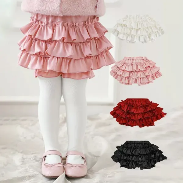【12M-8Y】Girls Stylish Multi-Layered Ruffled Solid Color Skirt - Popopieshop.com 