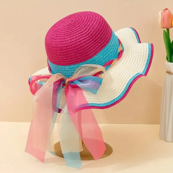 Girls Cute Fashionable Rose And Blue Patchwork Sun Hat Straw Hat Only $5.99 - Popopieshop.com 