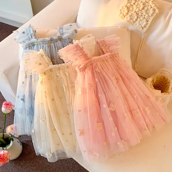 【12M-6Y】Girls Sweet And Elegant Butterfly Embroidery Mesh Dress - Popopieshop.com 