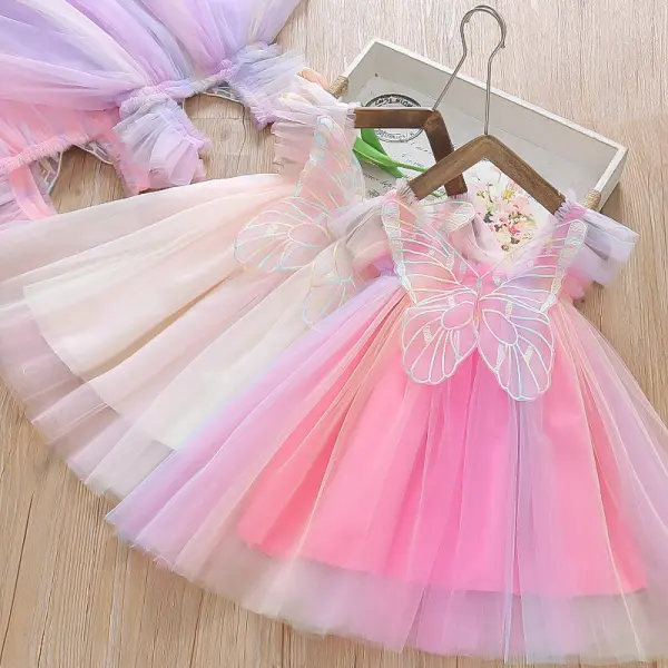 【18M-6Y】Girls Gradient Mesh Butterfly Wings Dress - Popopieshop.com 