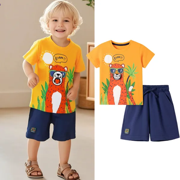 【18M-7Y】2-piece Boys Casual Cotton Dinosaur Print Short Sleeve T-shirt And Shorts Set - Popopieshop.com 