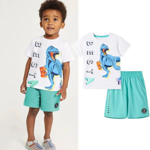 【18M-7Y】2-piece Boys Casual Cotton Dinosaur Print Short Sleeve T-shirt And Shorts Set - Popopieshop.com 