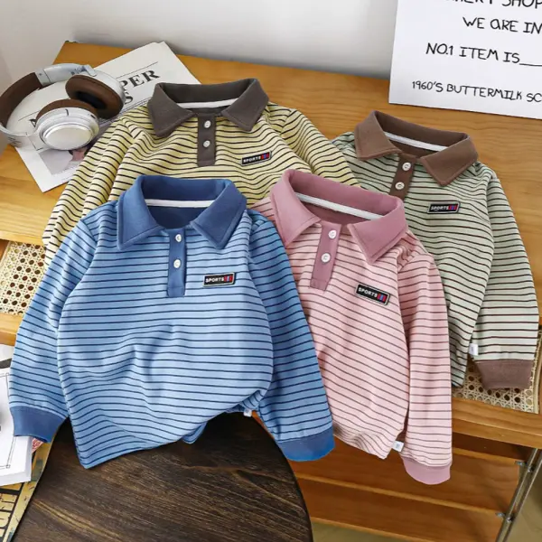 【18M-12Y】Boy Casual Striped Lapel Long Sleeve POLO - Popopieshop.com 