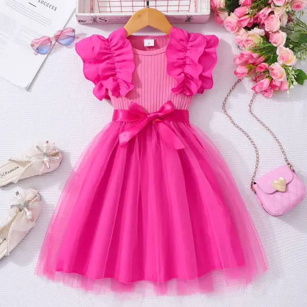 【3Y-7Y】Girls Sweet Rose Red Ruffled Multi-layered Mesh Dress - Popopieshop.com 