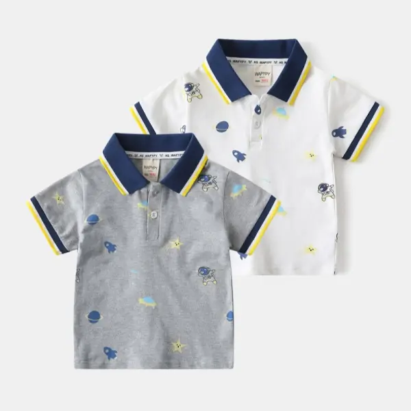 【18M-8Y】Boys Casual Space Printed Short Sleeve Polo Shirt - Popopieshop.com 