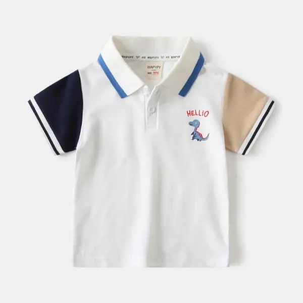 【18M-8Y】Boys Casual Dinosaur Printed Short Sleeve Polo Shirt - Popopieshop.com 